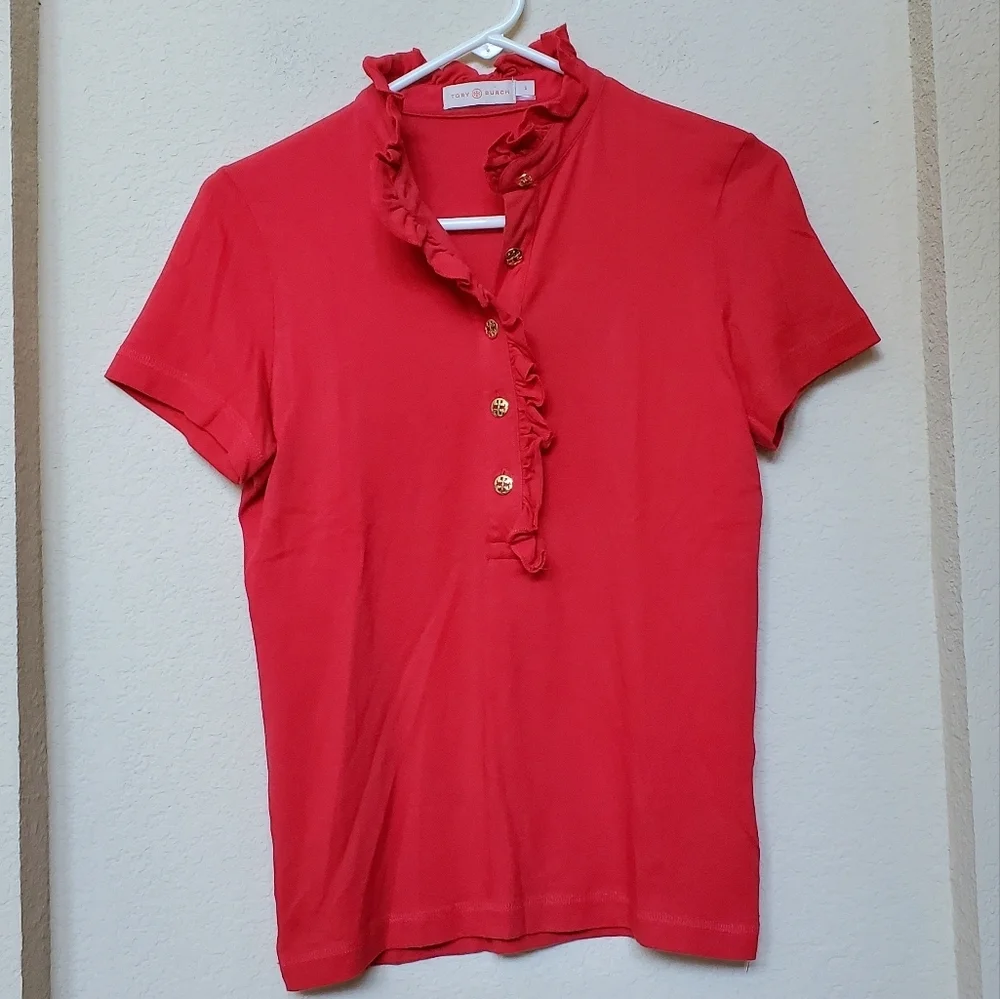 Tory Burch Mock Ruffled Neck Top. Size Small